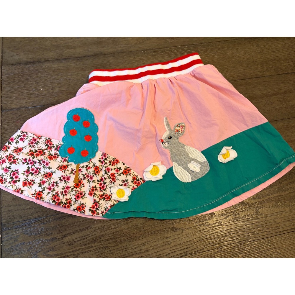 Penelope Plumm Skirt Girls Size 7 Bunny Apple Tree Applique Pink Green Whimsical
